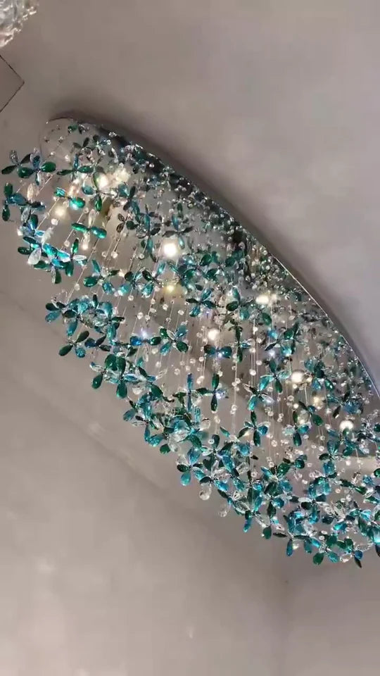 Lily Blaugrüner Blumen-Kristall-Kronleuchter