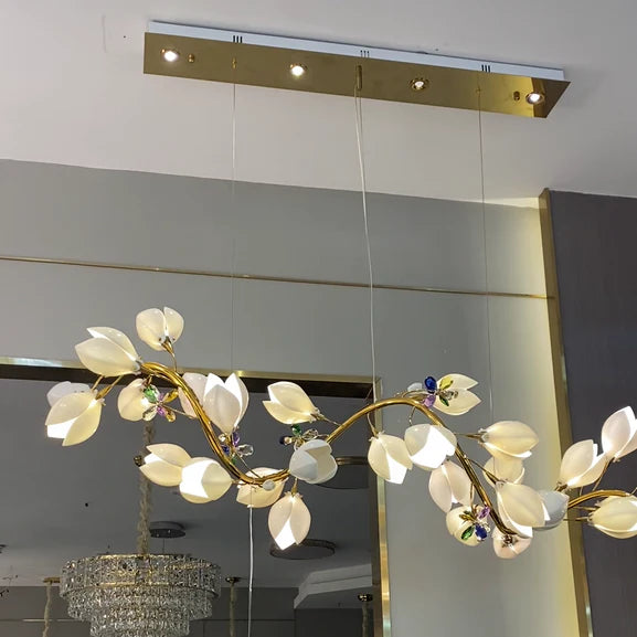 HomeDor Premium Ceramic Magnolia Ring/Linear Chandelier