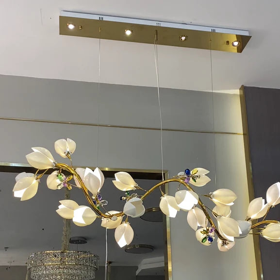 HomeDor Premium Ceramic Magnolia Ring/Linear Chandelier