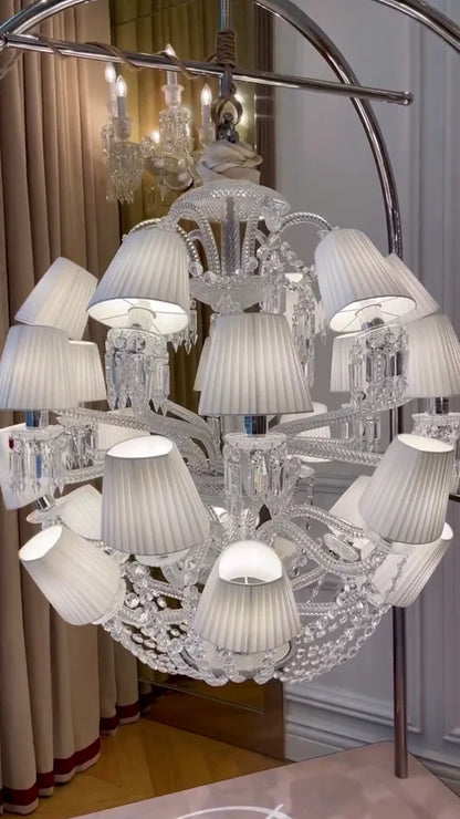 HomeDor Luxury Globe Crystal Chandelier With Fabric/Crystal Glass Lampshades