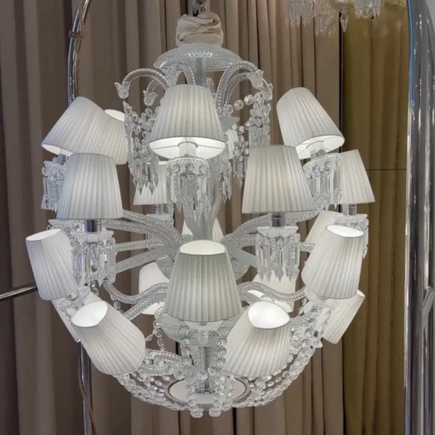 HomeDor Luxury Globe Crystal Chandelier With Fabric/Crystal Glass Lampshades