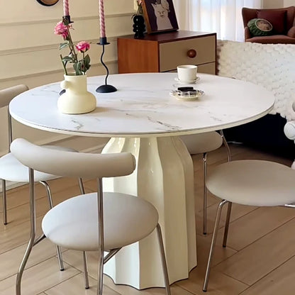 HomeDor Cream Style Oval/Round Shell Dining Table
