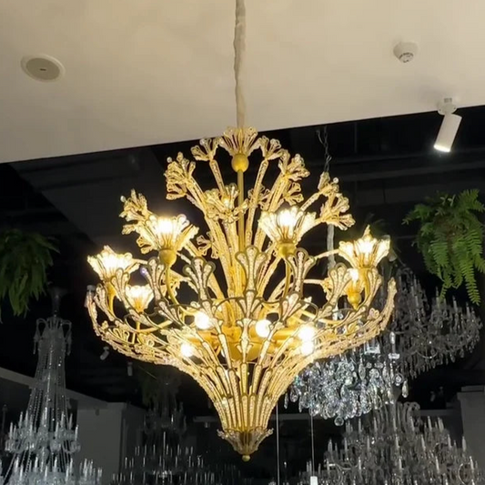 HomeDor Light Luxury Floral Crystal Chandelier in Gold Finish