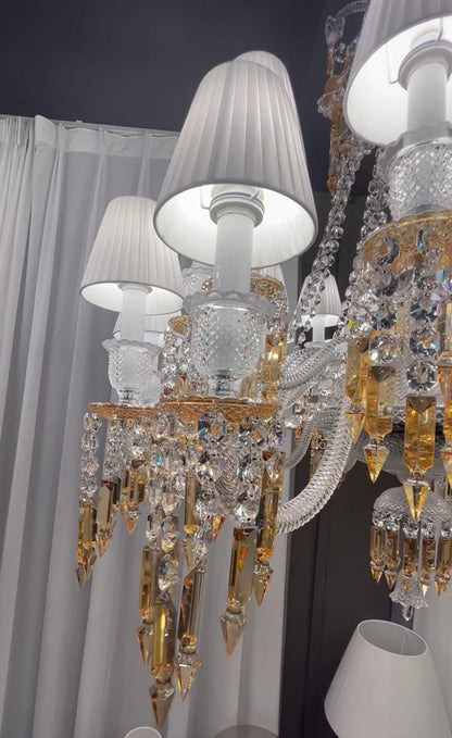 Luxury Classic Premium Laurel Lampshade Amber Crystal Chandelier