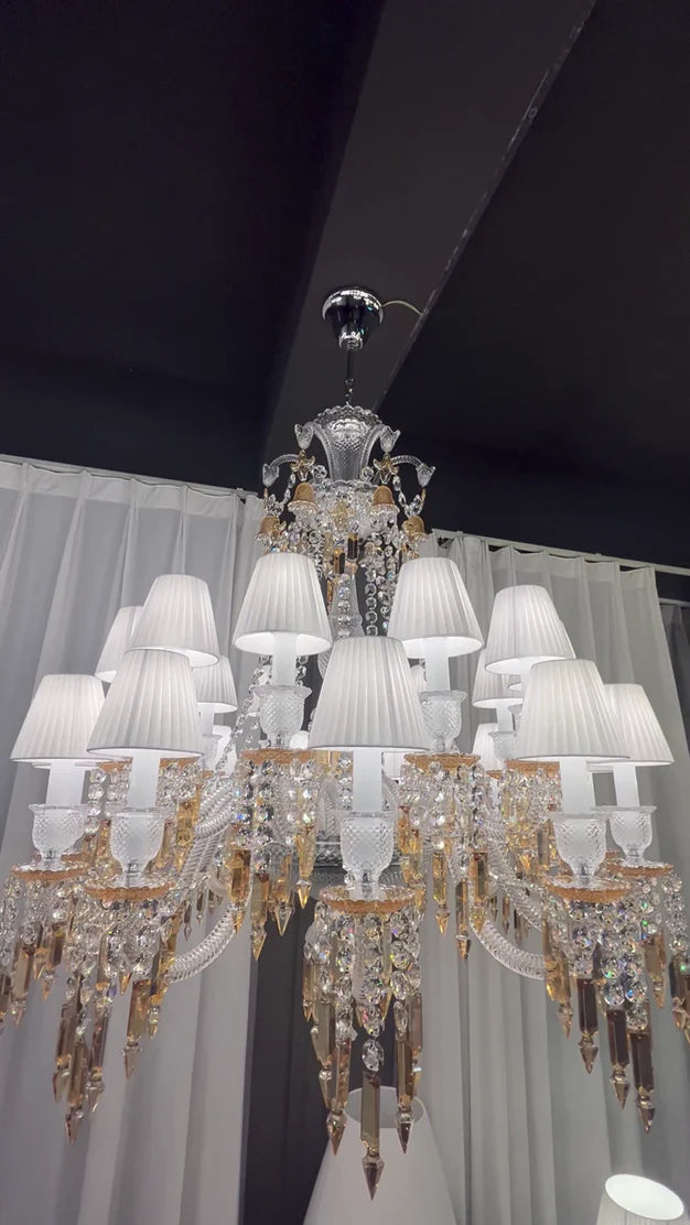 Luxury Classic Premium Laurel Lampshade Amber Crystal Chandelier