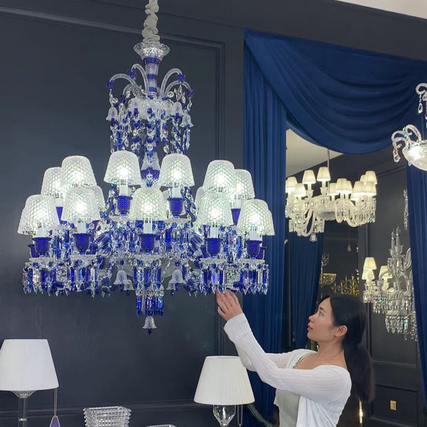 HomeDor Vintage Premium Blue Crystal Lampshade Chandelier