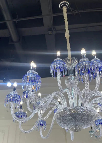 HomeDor Premium Modern Fancy Light Blue Crystal Chandelier