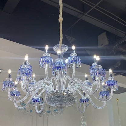 HomeDor Premium Modern Fancy Light Blue Crystal Chandelier