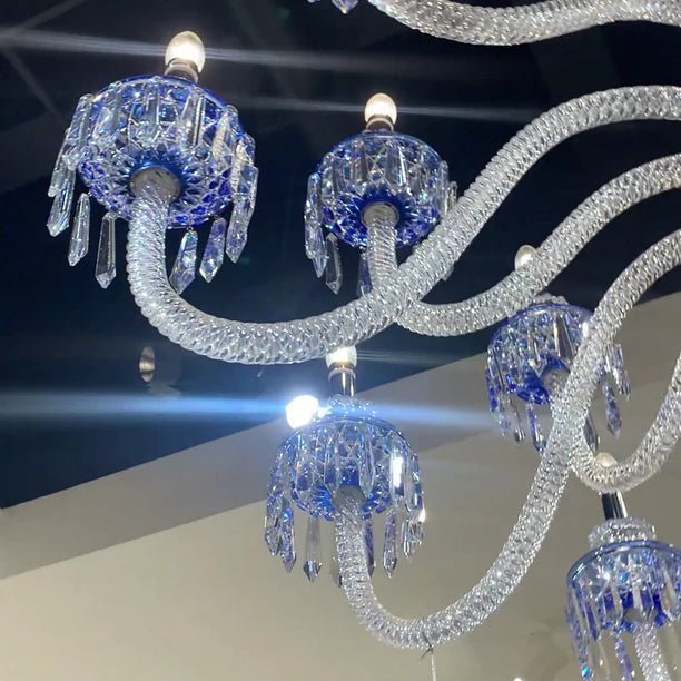 HomeDor Premium Modern Fancy Light Blue Crystal Chandelier