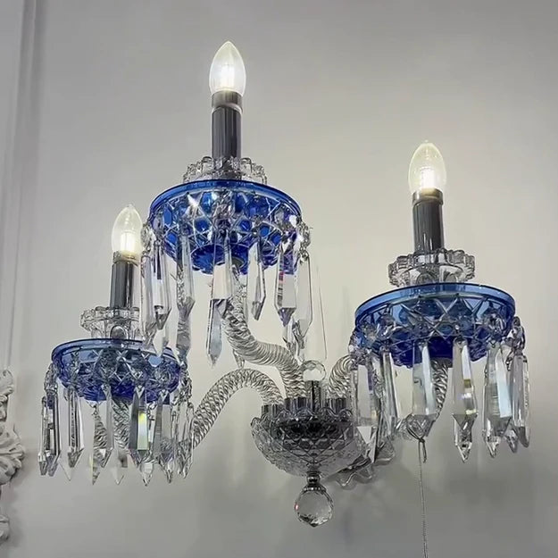 HomeDor Premium Luxury Blue Crystal 3-Candles Wall Sconce