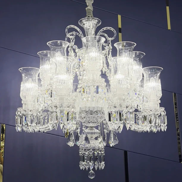 HomeDor Premium Luxury Elegant Floral Lampshade Crystal Chandelier