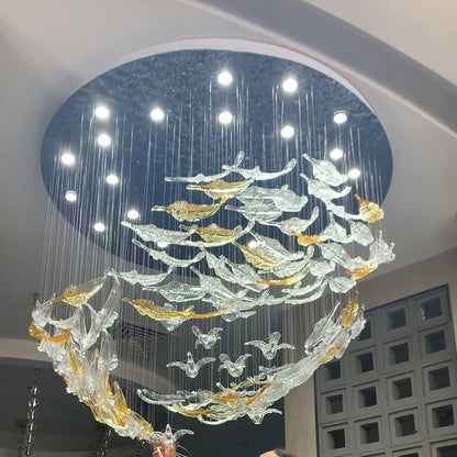 HomeDor Premium Modern Floating Glass Feather Chandelier