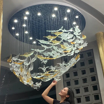 HomeDor Premium Modern Floating Glass Feather Chandelier