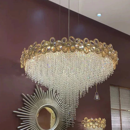 HomeDor Premium Modern Flower Crystal Tassel Chandelier